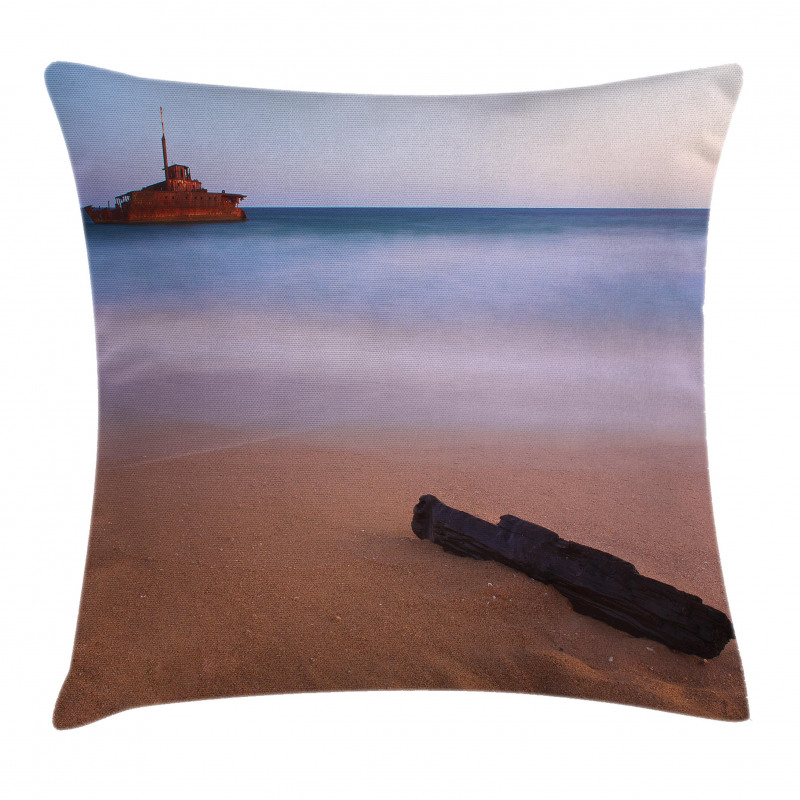 Shipwreck on Sea Dusk Pillow Cover