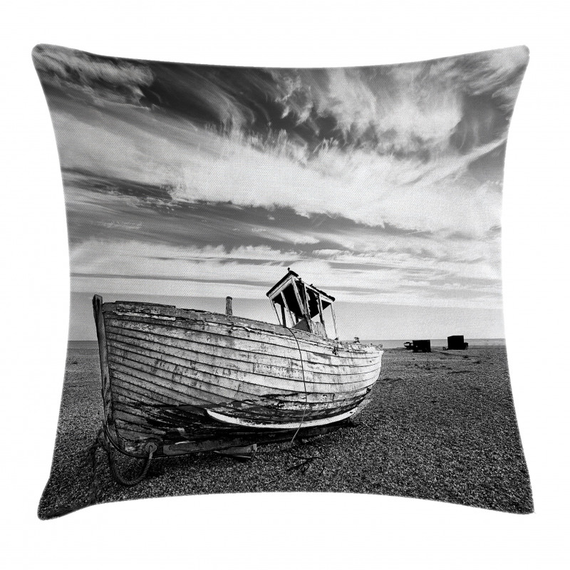 Wooden Boat on Beach Dusk Pillow Cover