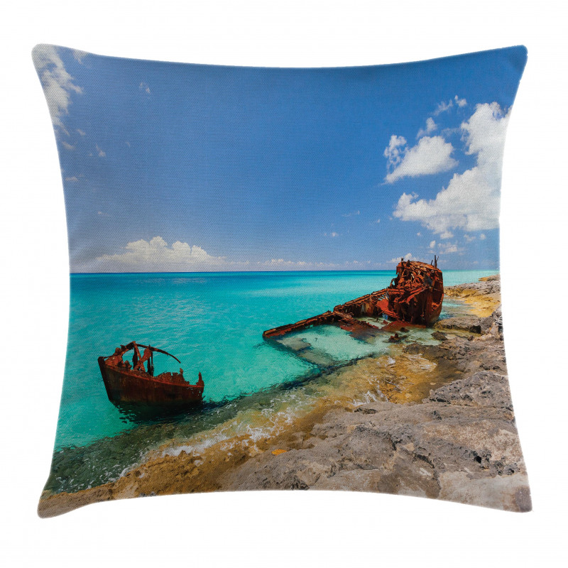 Ship Wreck on Beach Pillow Cover