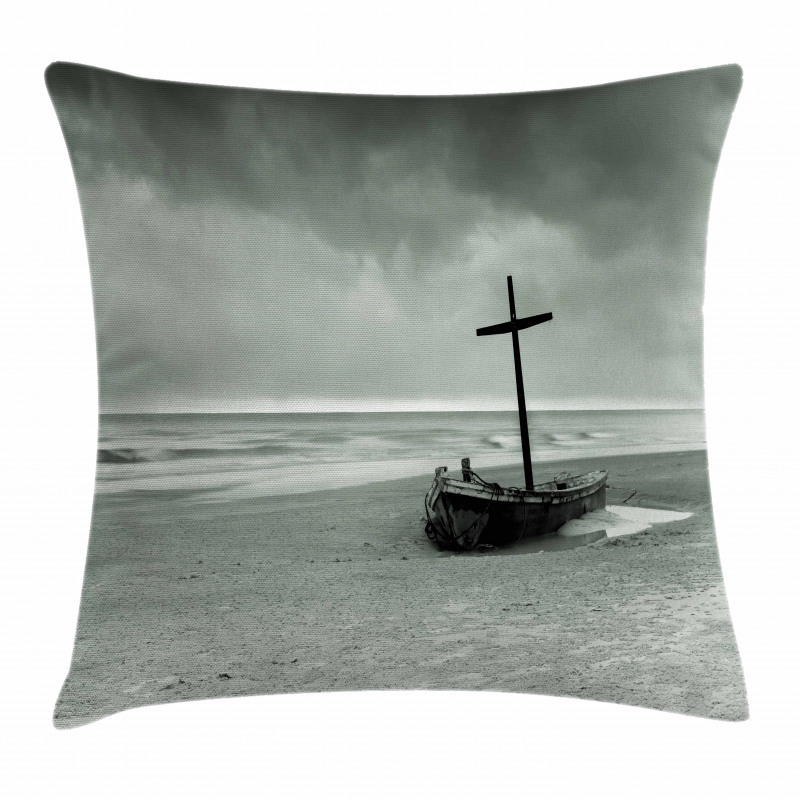 Wreck Boat on the Beach Pillow Cover