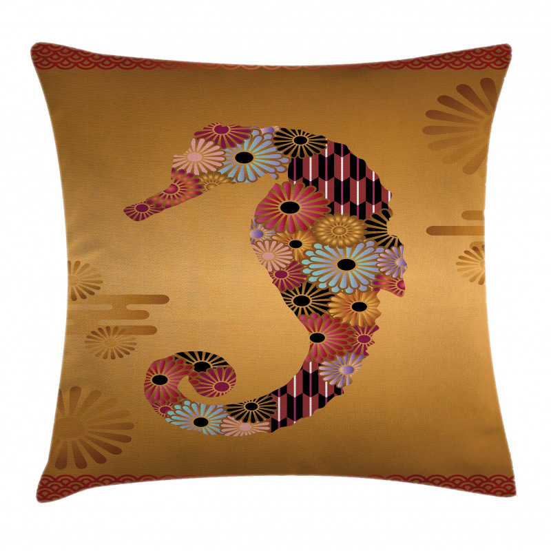 Seahorse Ornate Floral Pillow Cover