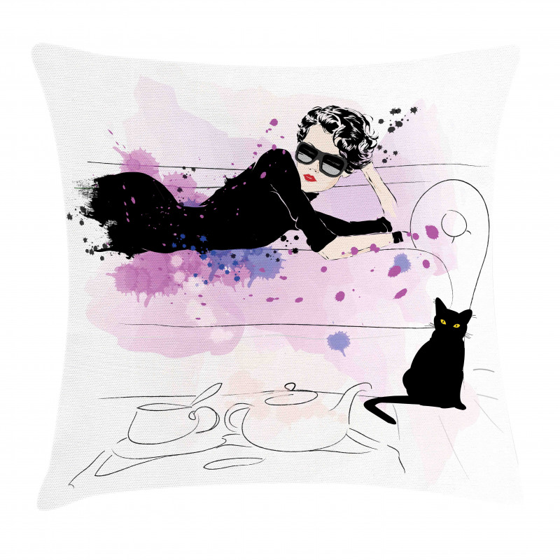 Girl and Cat Pillow Cover
