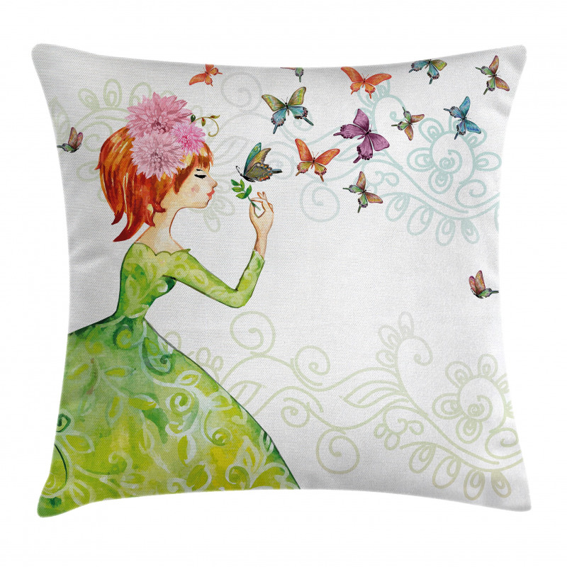 Cartoon Lady Pastel Pillow Cover