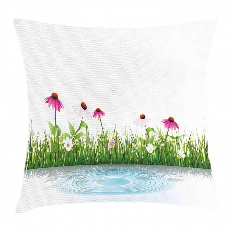 Cartoon Flowers by Lake Pillow Cover