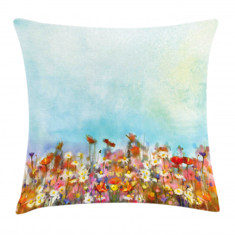 Flower Field Watercolor Pillow Cover