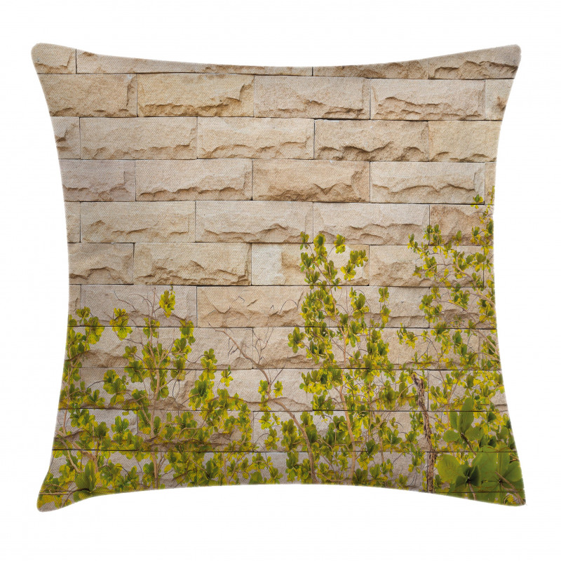 Brick Wall with Leaf Pillow Cover