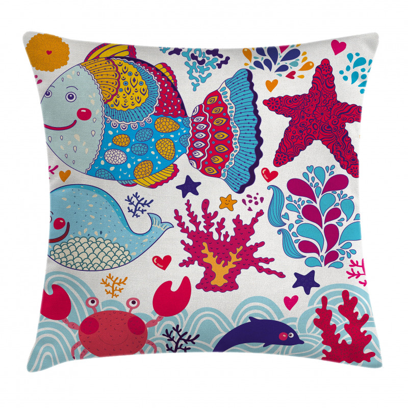 Cartoon Marine Ocean Life Pillow Cover