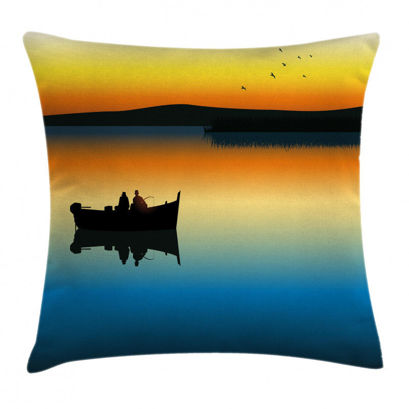 Sunset at Lake Fishing Pillow Cover