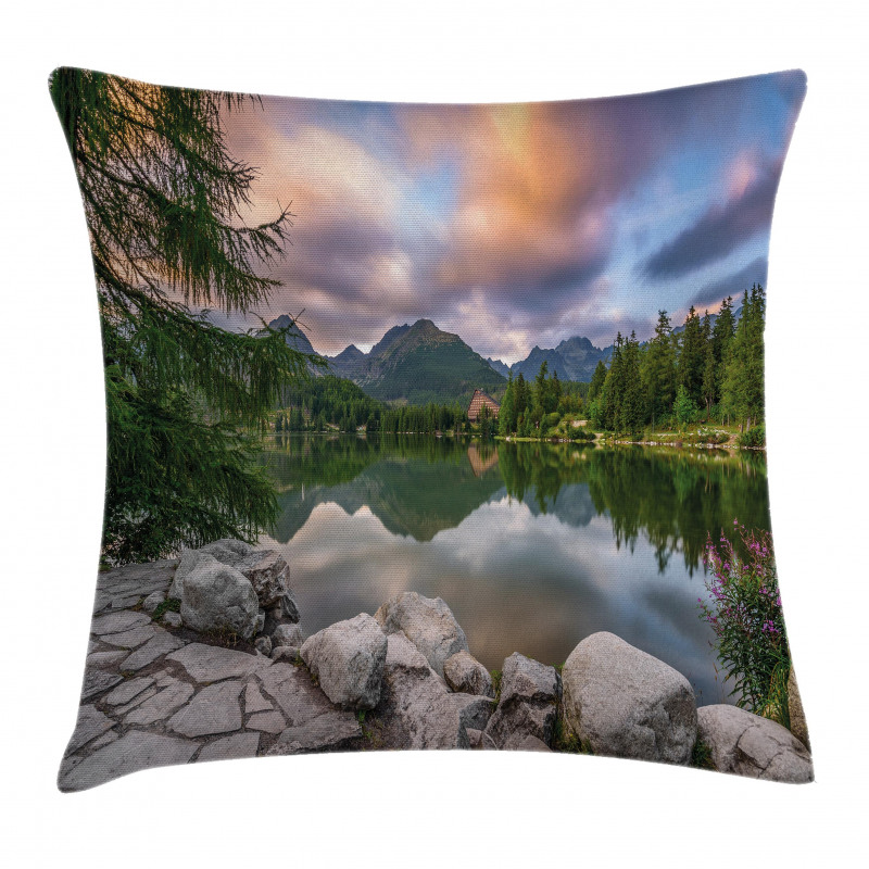 Lake by Forest Mountain Pillow Cover