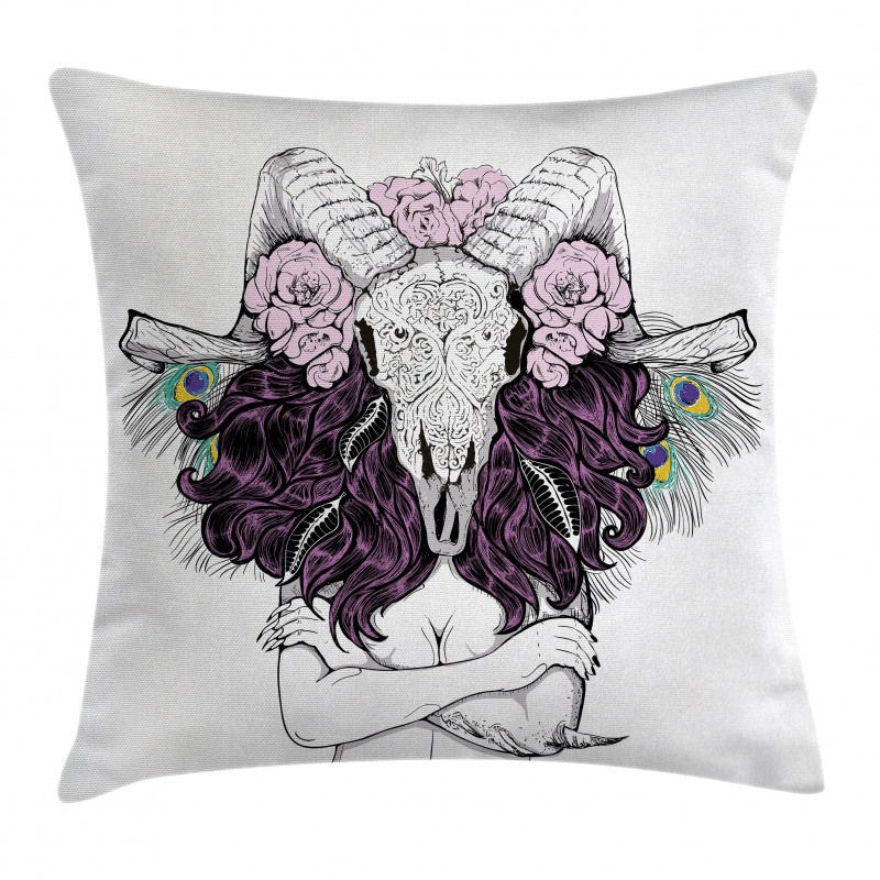 Deer Skull with Roses Pillow Cover
