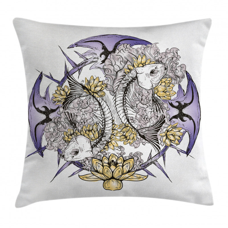 Fish Skeleton Lotus Art Pillow Cover