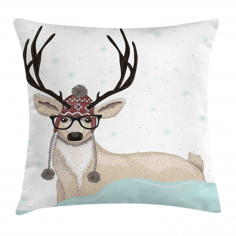 Hipster Deer with Glasses Pillow Cover