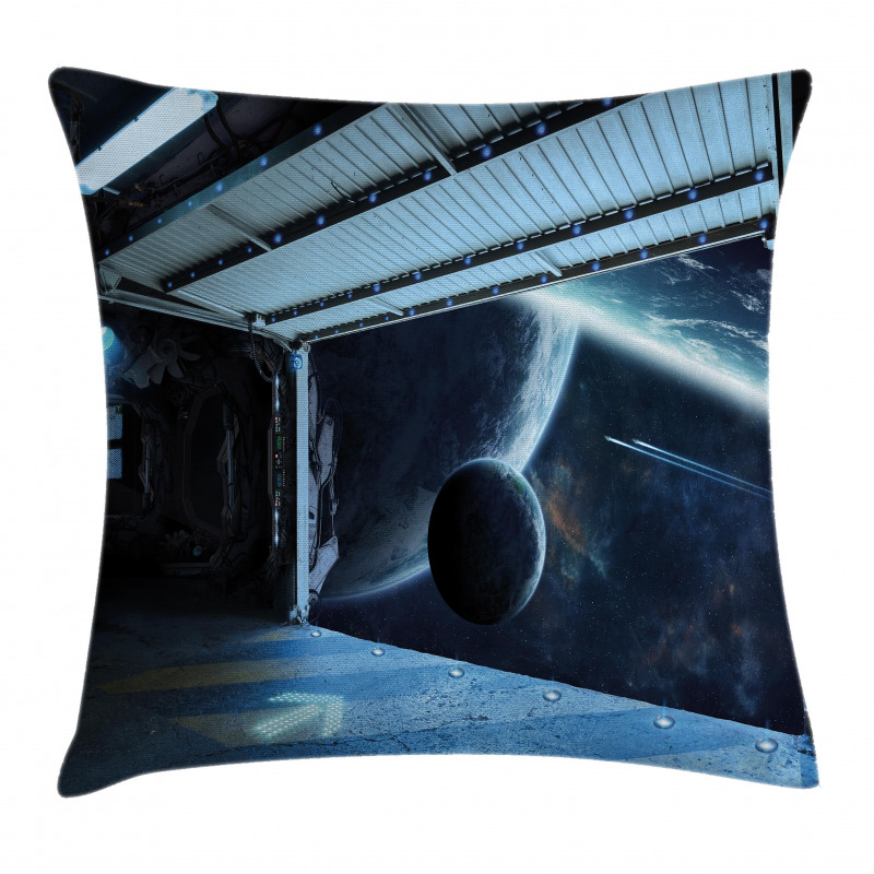 Moon Planet Scene Pillow Cover