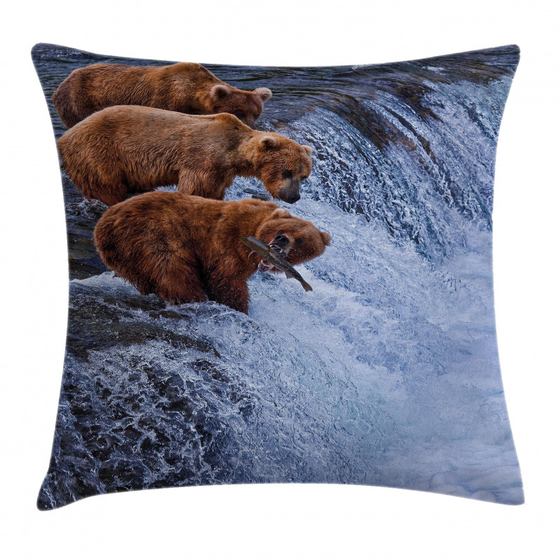 Wild Bear Fish Nature Pillow Cover