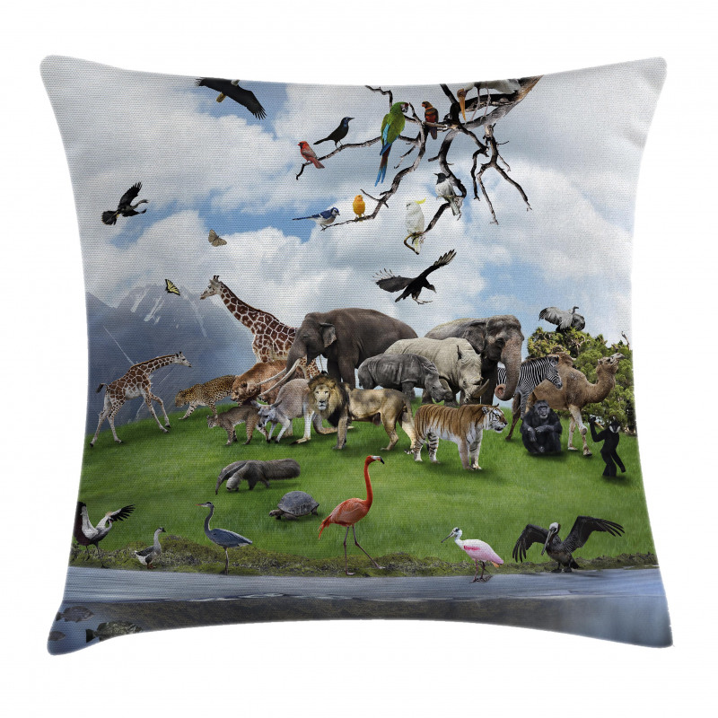 Tropic Animal Collage Pillow Cover