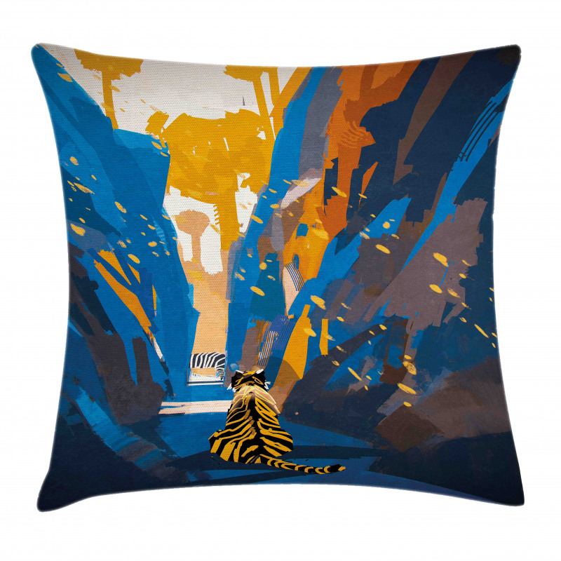 Tiger Striped in City Pillow Cover