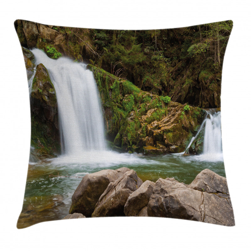 Waterfalls in Mountains Pillow Cover