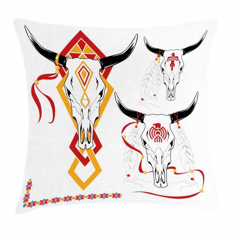 Bulls Head with Feather Pillow Cover
