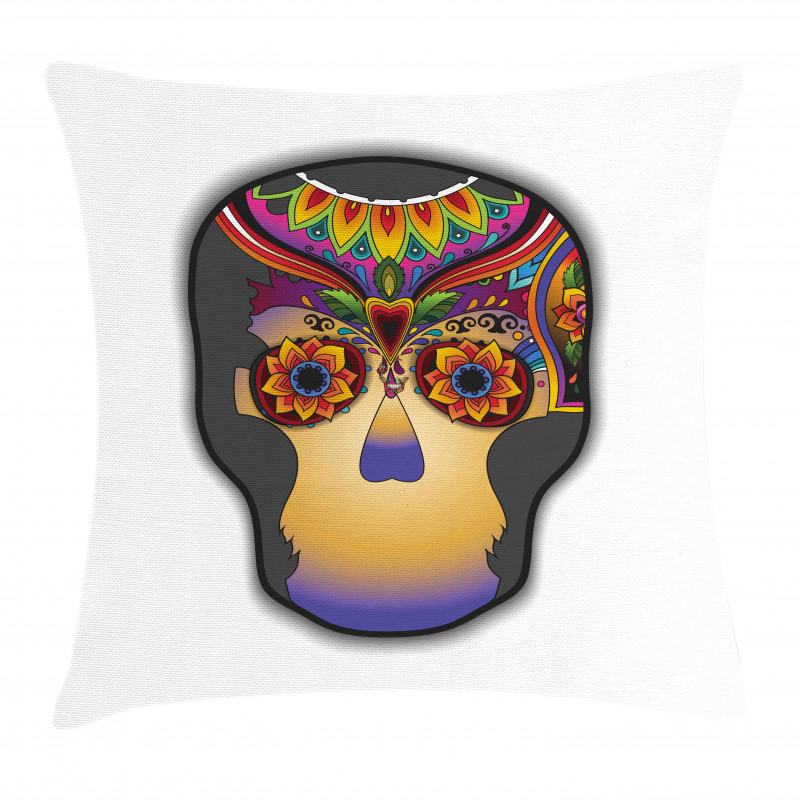Colored Flower Skull Pillow Cover