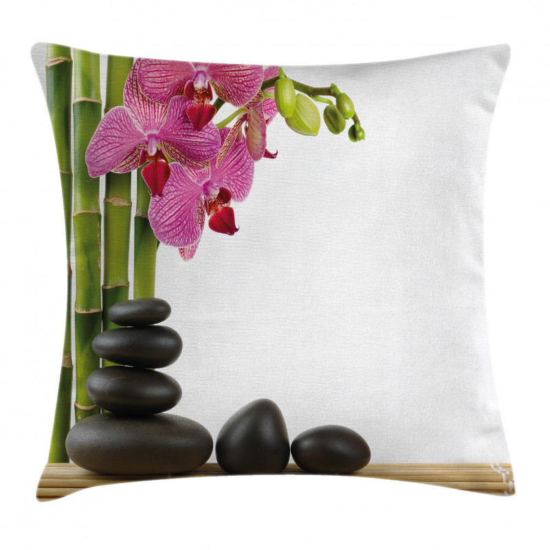 Pink Orchid and Bamboos Pillow Cover