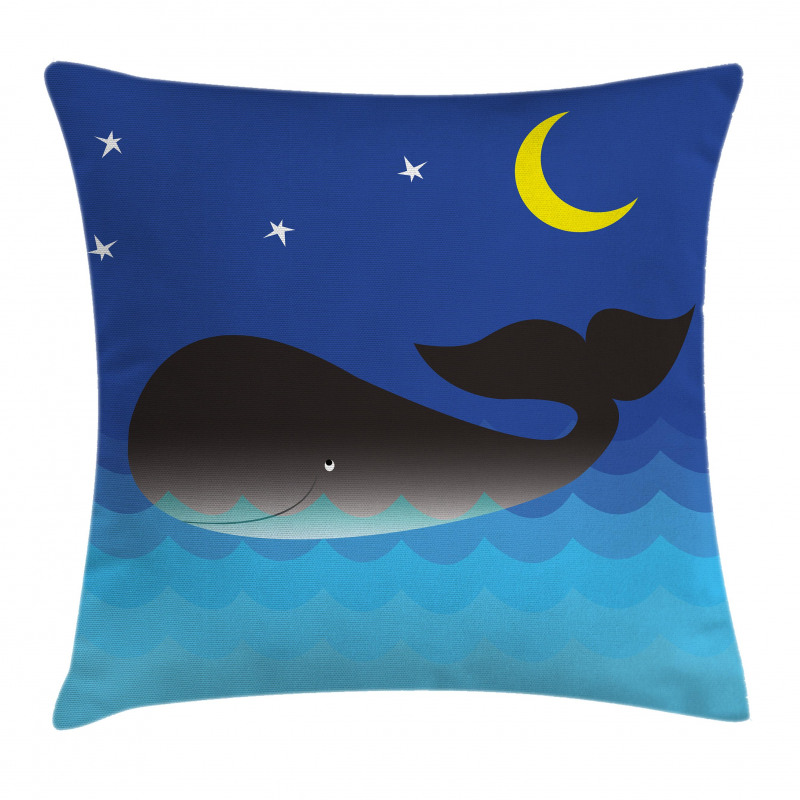 Whale in Ocean and Star Pillow Cover