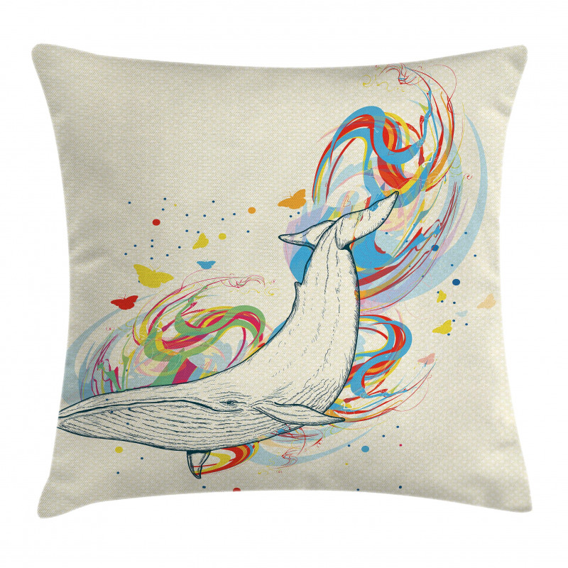 Whale in Ocean Dive Pillow Cover