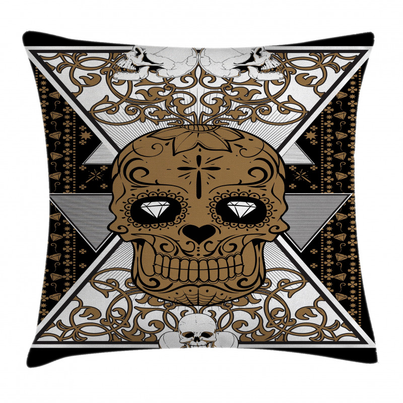 Skull and Flowers Tattoo Pillow Cover