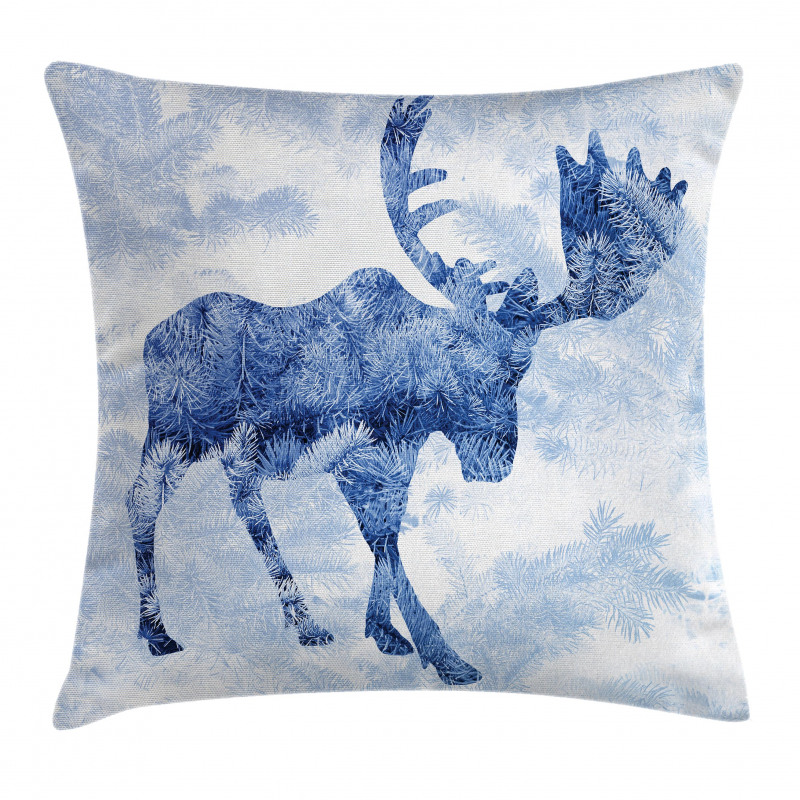 Blue Winter Antlers Tree Pillow Cover