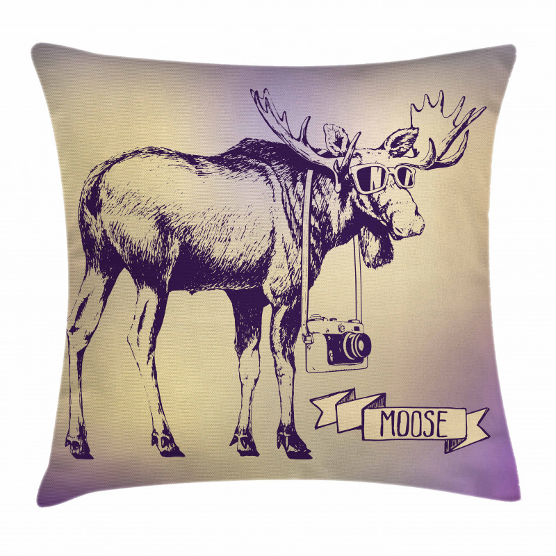 Hipster Deer with Camera Pillow Cover