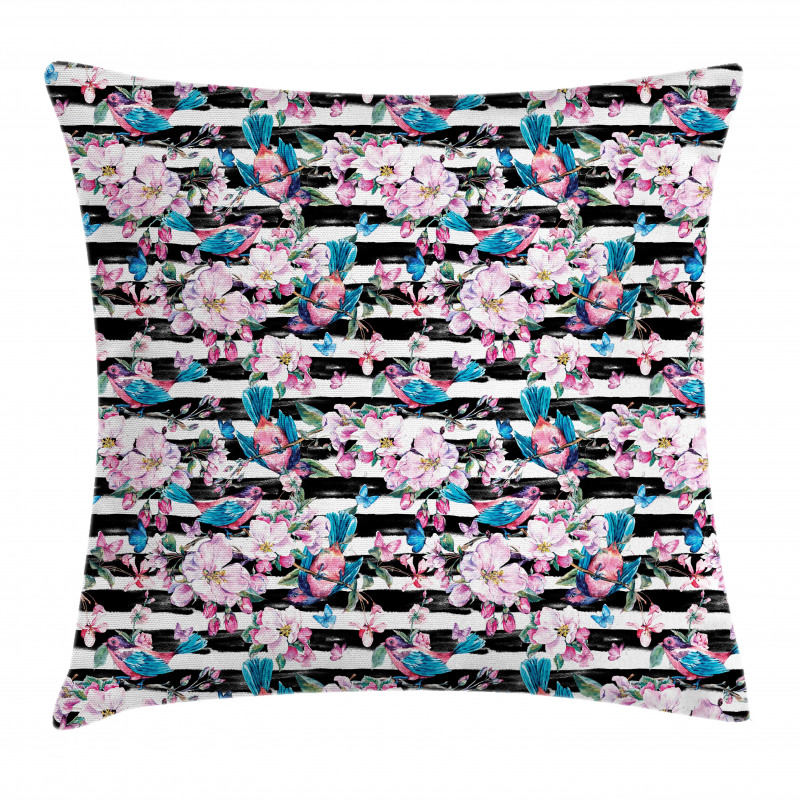 Blooming Flora Tiny Birds Pillow Cover