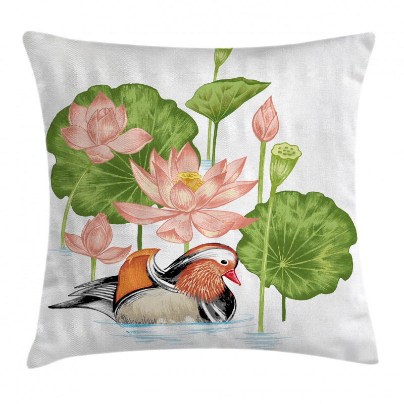 Mandarin in Pond Pillow Cover