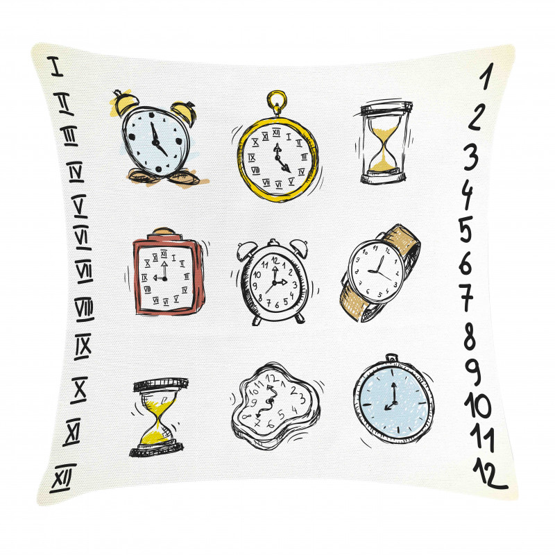 Hand Drawn Vintage Clock Pillow Cover