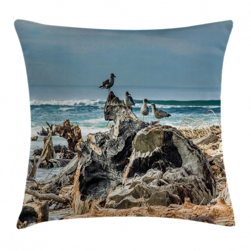 Driftwood Shore Seagull Pillow Cover