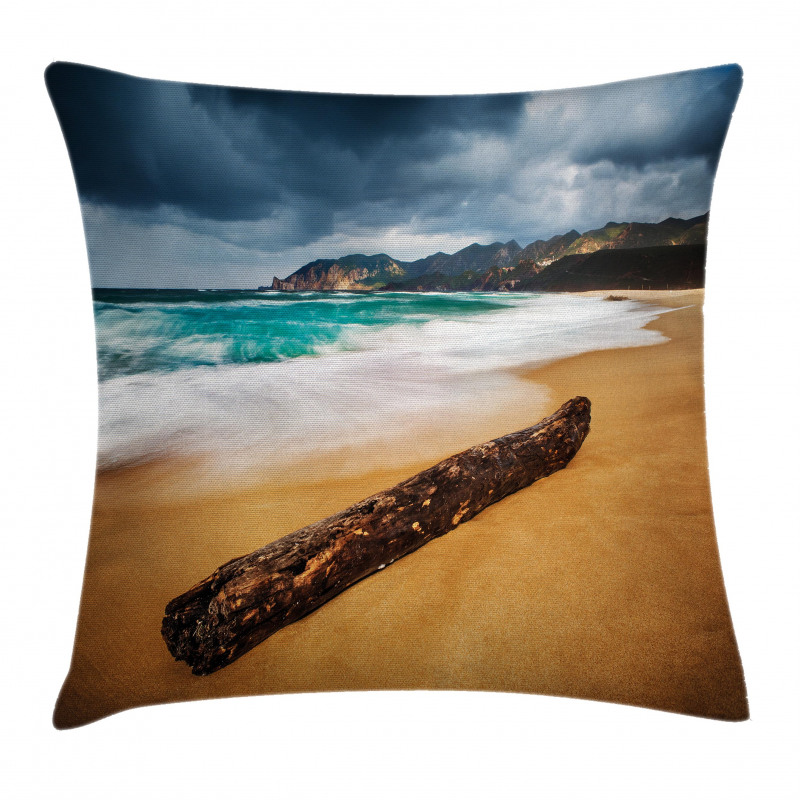 Beach with Stormy Weather Pillow Cover