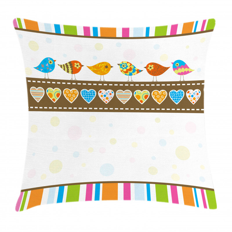 Birds Hearts Stripes Pillow Cover