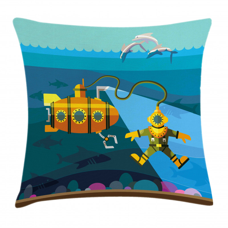 Diver Dolphins Pillow Cover