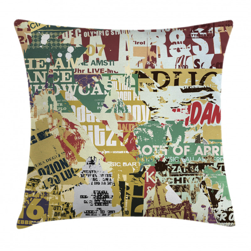 Old Torn Posters Collage Pillow Cover