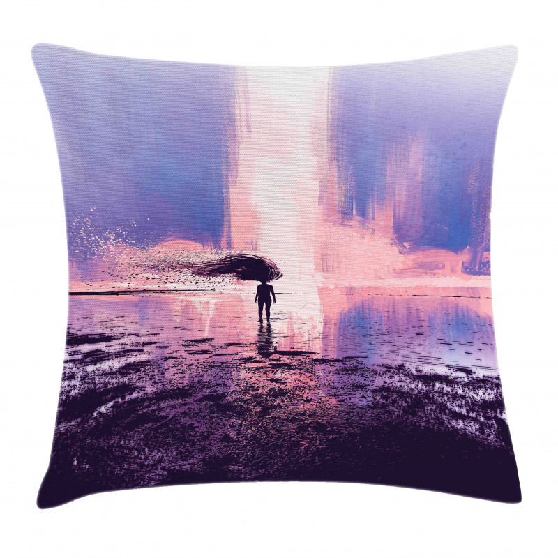 Girl in Wind Composition Pillow Cover