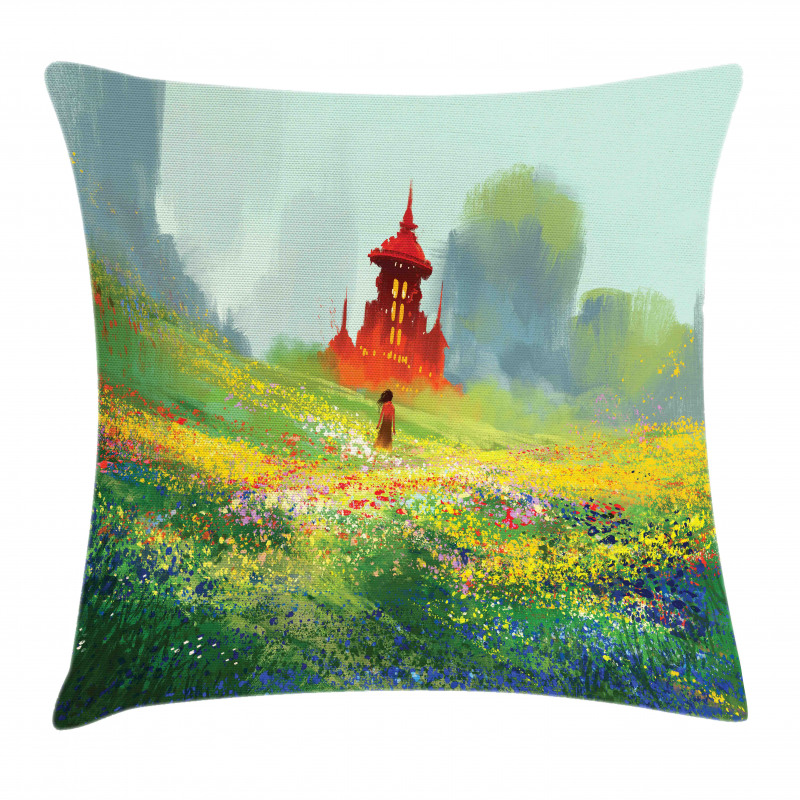 Flower Scary Castle Pillow Cover