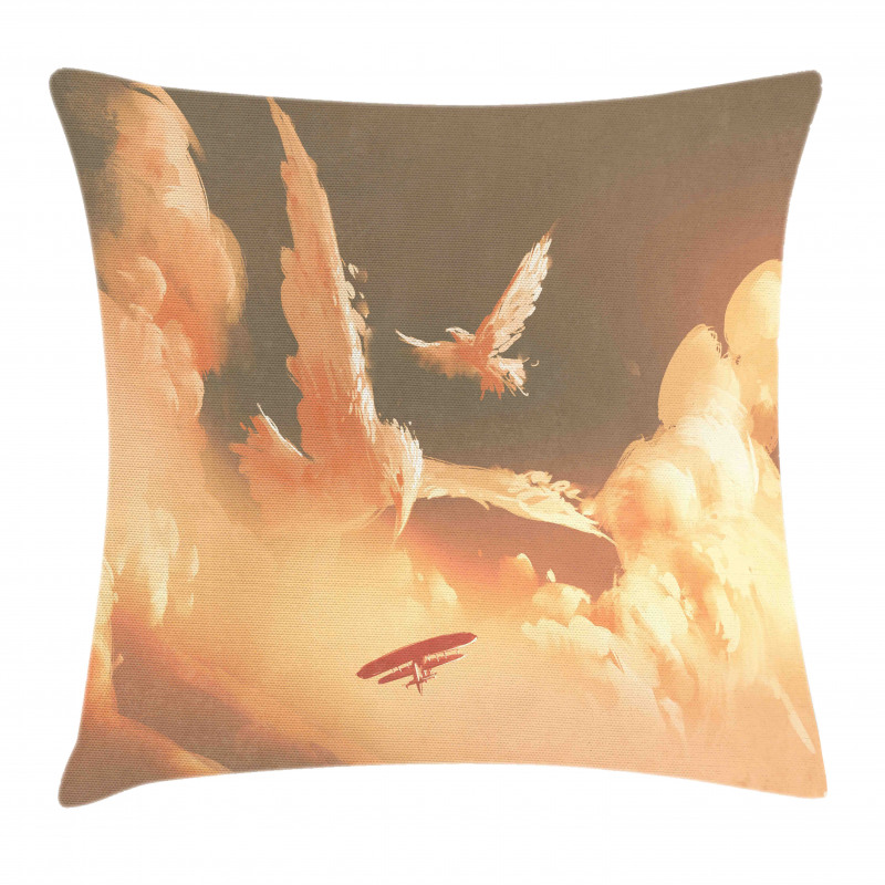 Plane in Sunset Cloud Pillow Cover
