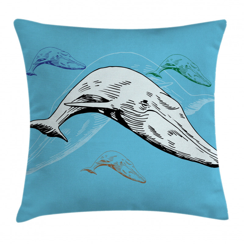 Ocean Whales Hand Drawn Pillow Cover