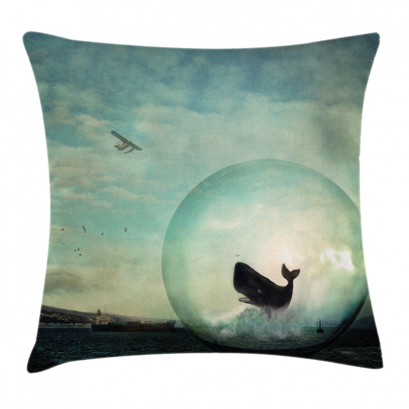 Whales and Pollution Pillow Cover