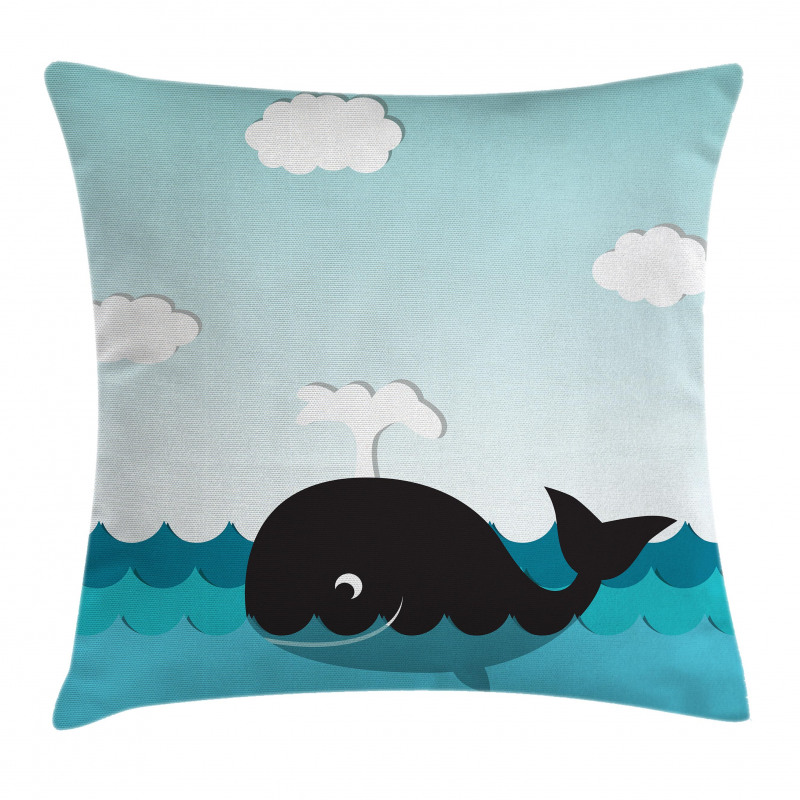 Whale in Wavy Ocean Pillow Cover
