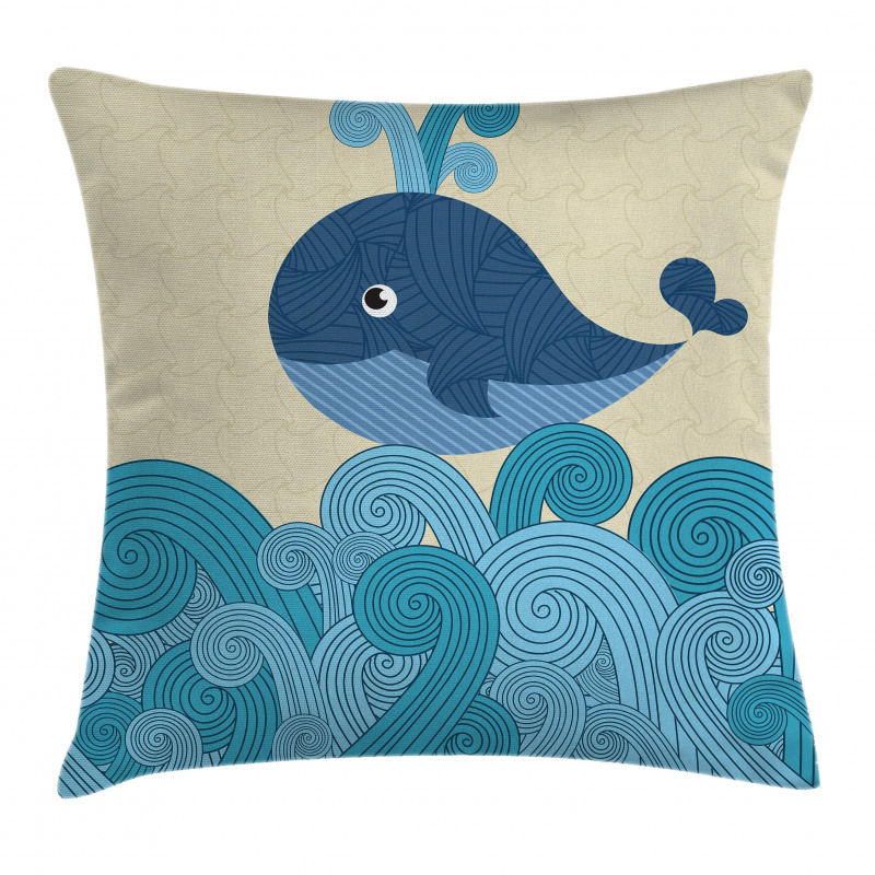 Smiley Whale and Lines Pillow Cover