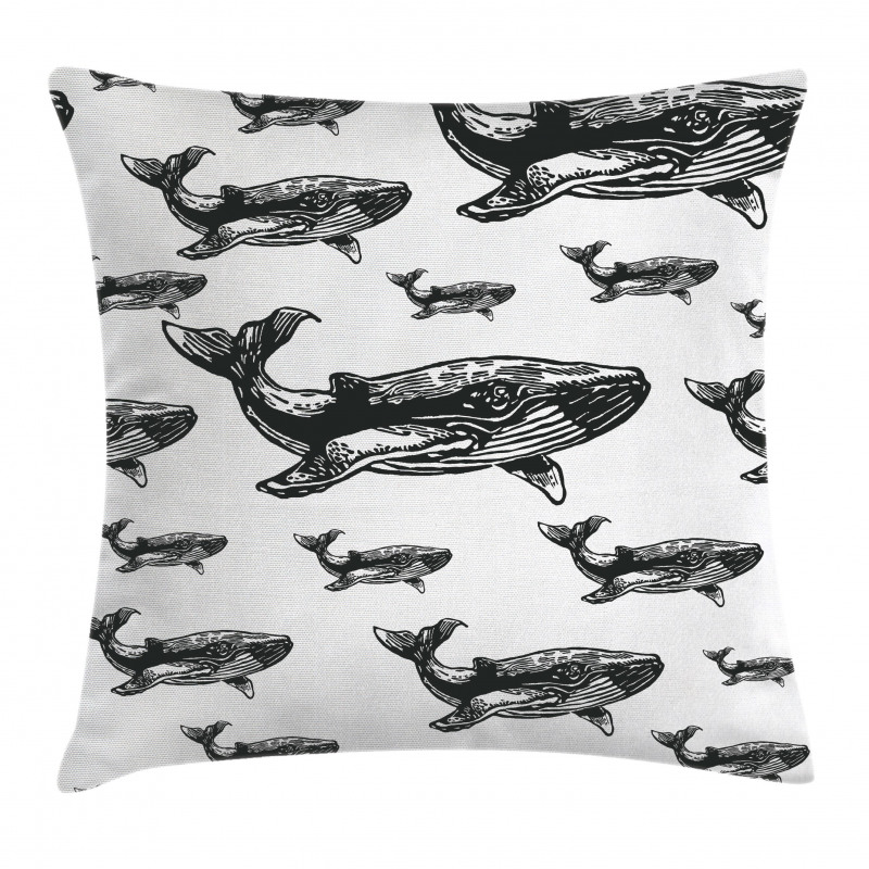 Hand Drawn Big Whales Pillow Cover