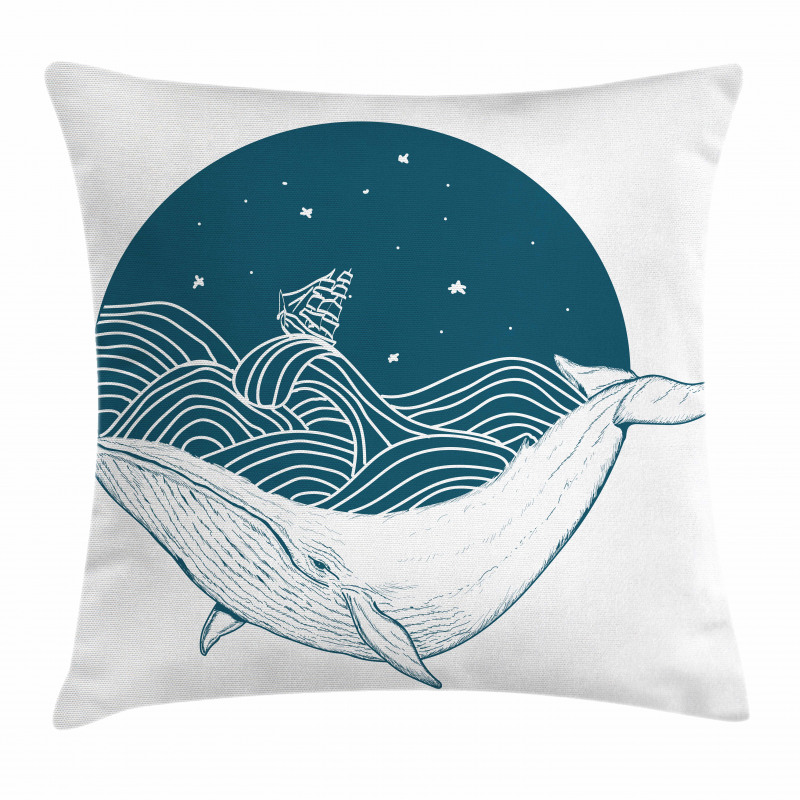 Whale and Stars Old Ship Pillow Cover