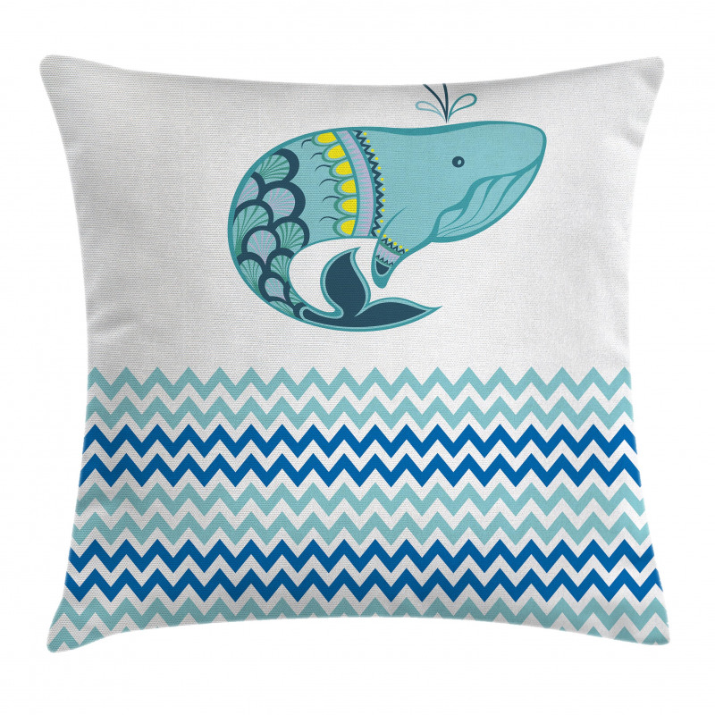 Whale with Zig Zag Pattern Pillow Cover