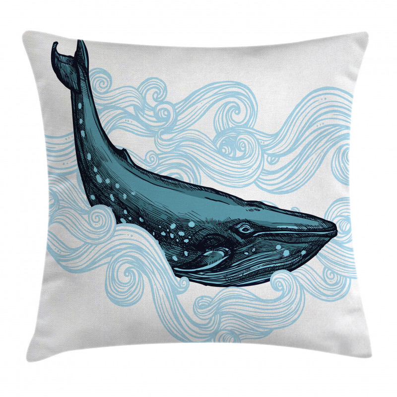 Whale with Striped Wave Pillow Cover