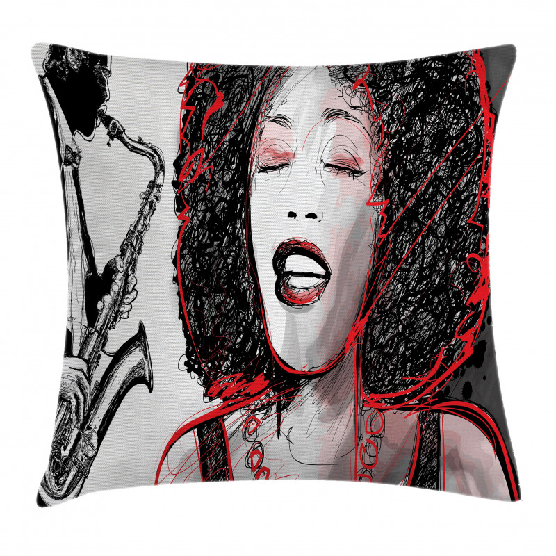 Afro American Girl Sings Pillow Cover