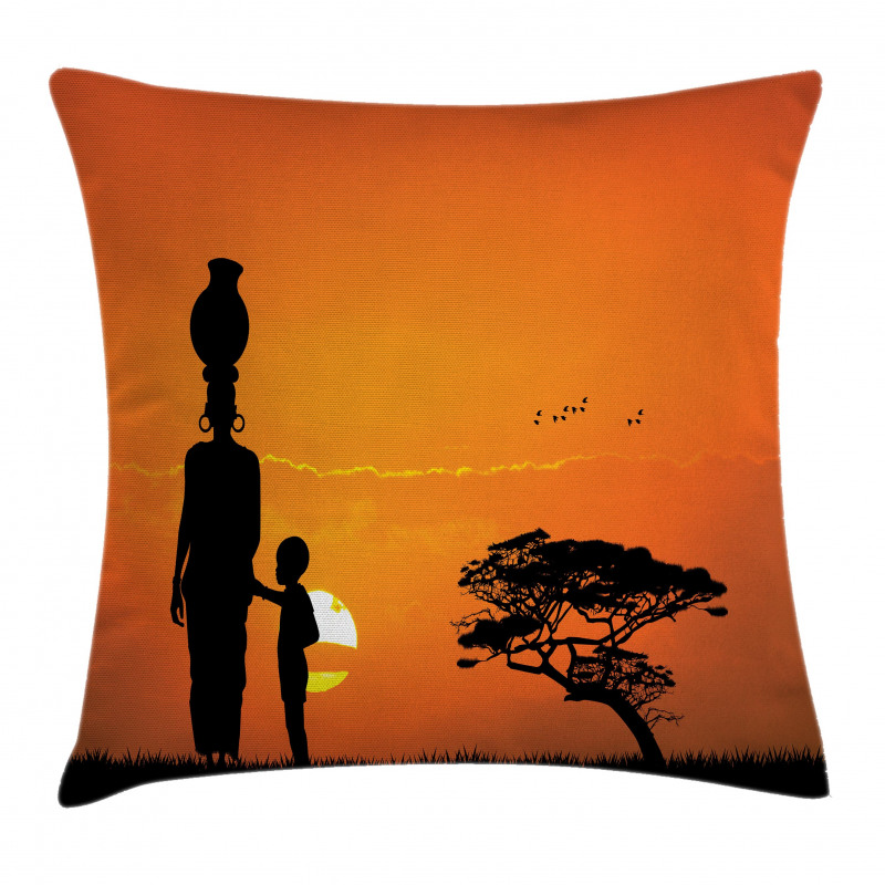 Child and Mother in Desert Pillow Cover
